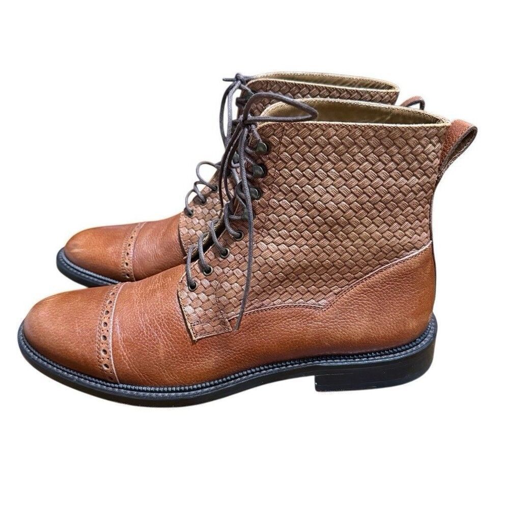 TAFT Combat Boots Mens Size 41 Brown Leather Cap Toe Lace Up Woven Spain Casual